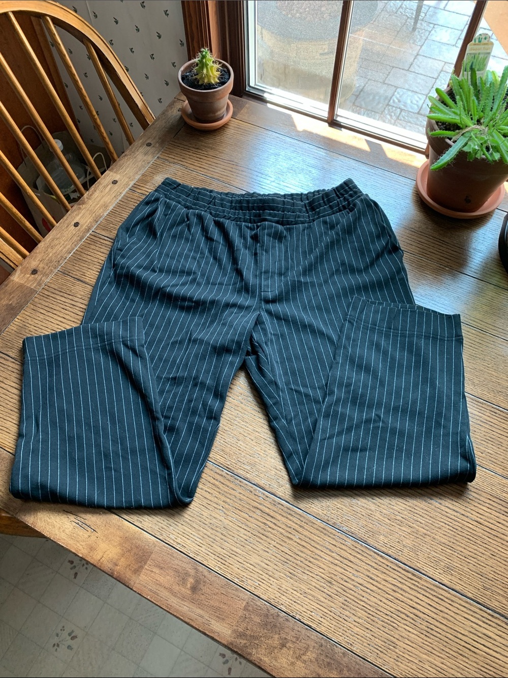 a new day Black Pinstripe Women's Elastic Waist Trousers with pockets